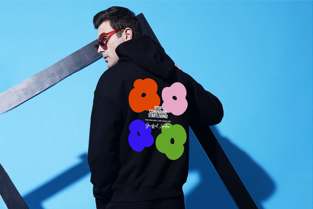 Start Living Oversized Black Cotton Fleece Hoodie 🌼