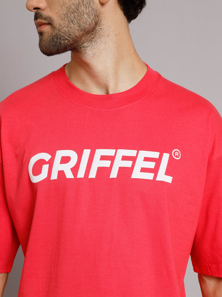 GRIFFEL Men Signature Logo Neon Pink Oversized Drop Shoulder T-shirt - griffel