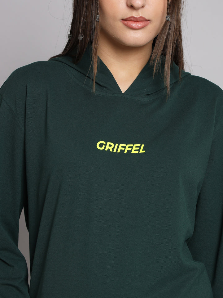Griffel Women Solid Cotton Matty Basic Hoodie and Joggers Full set Green Tracksuit