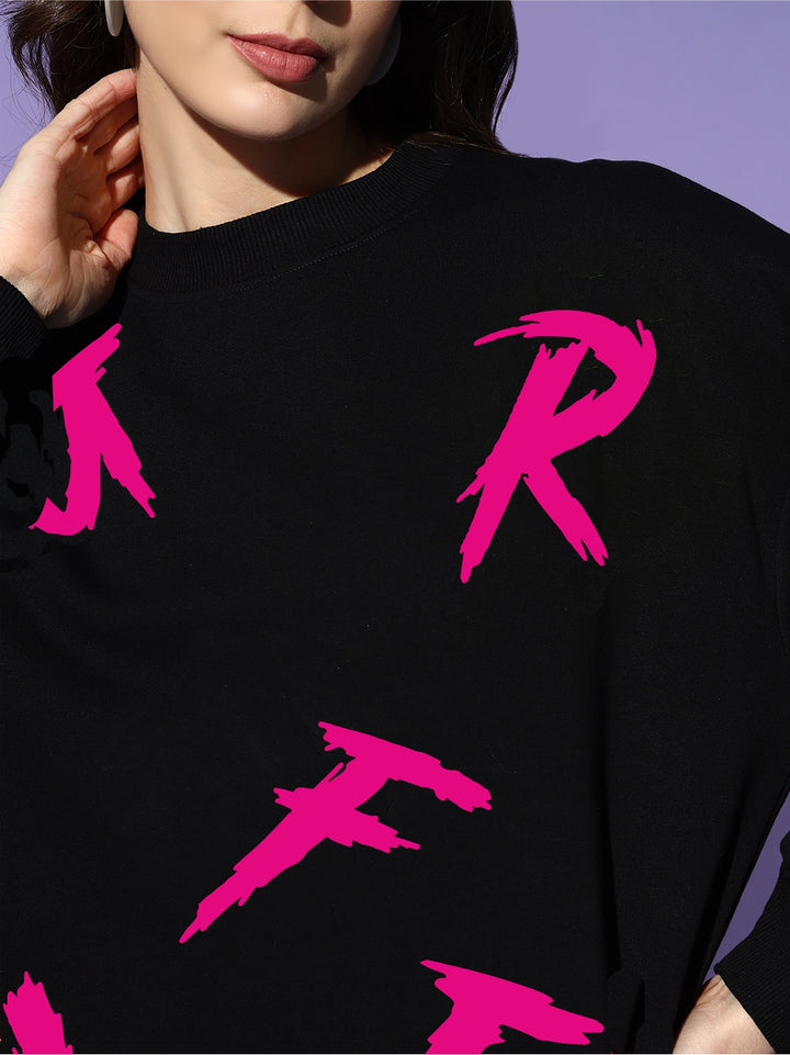 All over Griffel Oversized Cotton Fleece Black round neck Sweatshirt 💗