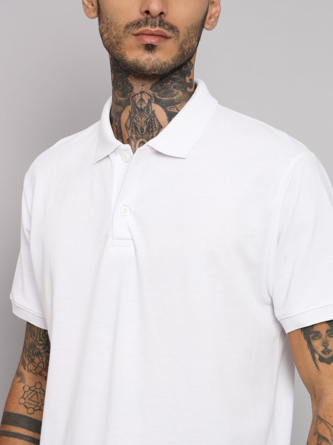 GRIFFEL Men's White Basic Solid Cotton Polo T-shirt - griffel