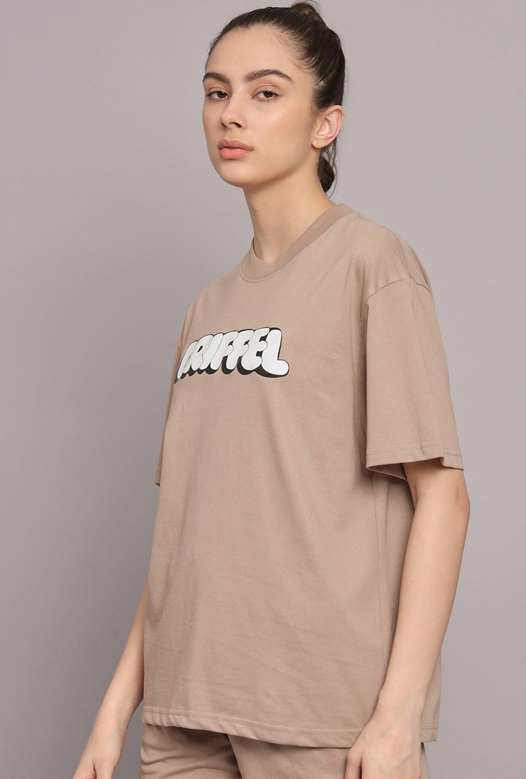 GRIFFEL Women Printed Loose fit Brown T-shirt - griffel