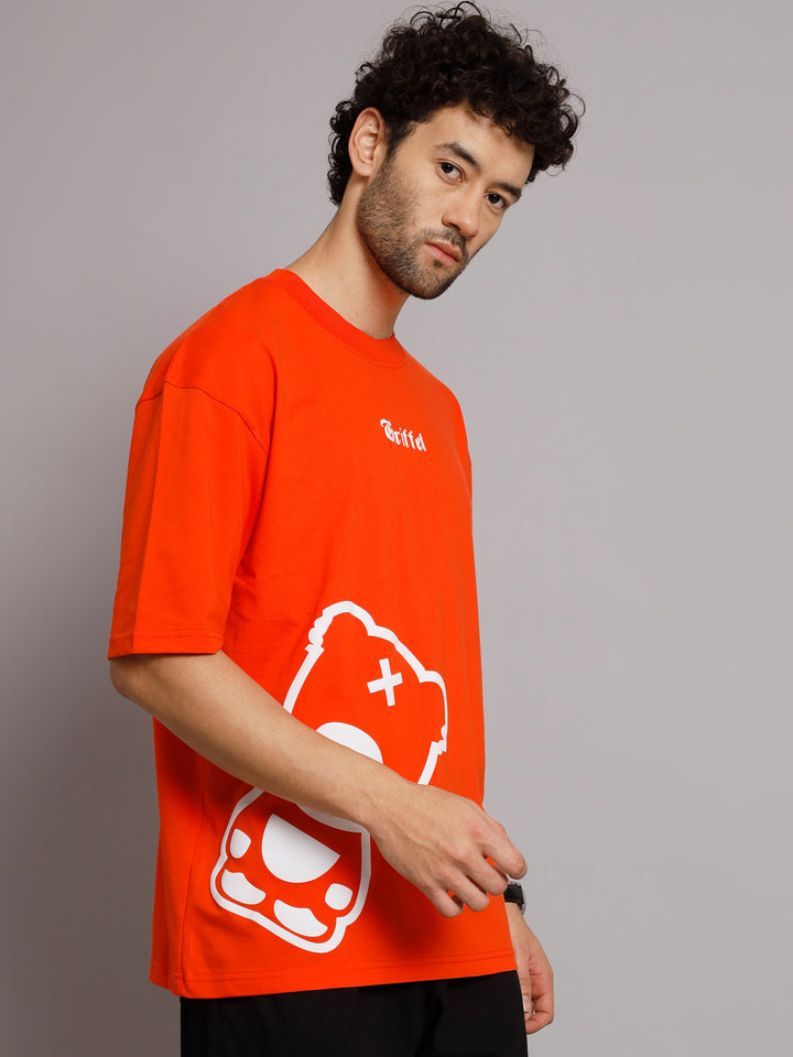 GRIFFEL Men TEDDY Neon Orange Oversized Drop Shoulder T-shirt - griffel