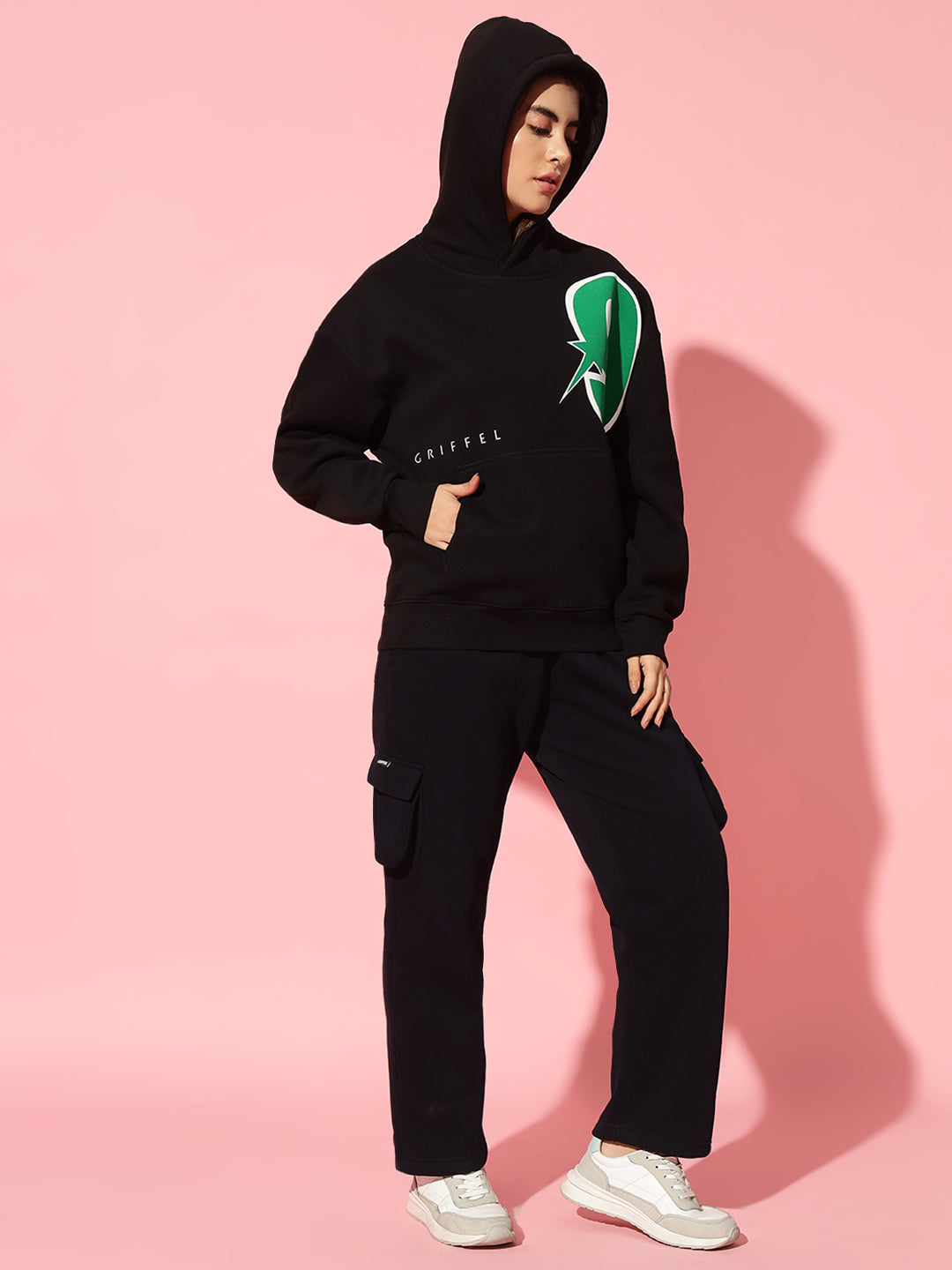 9 Star Black Oversized Round Neck Tracksuit