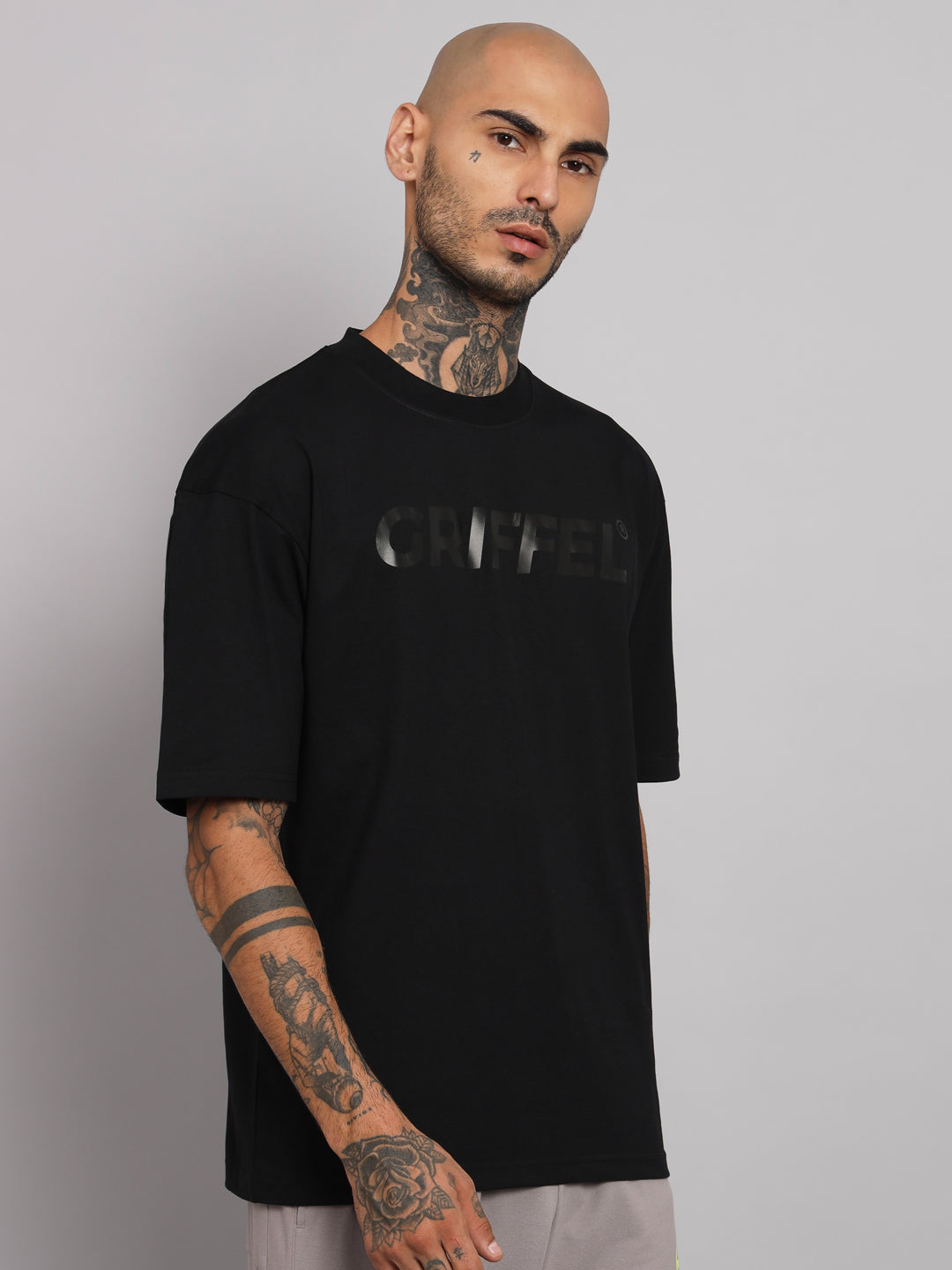 GRIFFEL Men Printed  Black Loose fit Cotton T-shirt