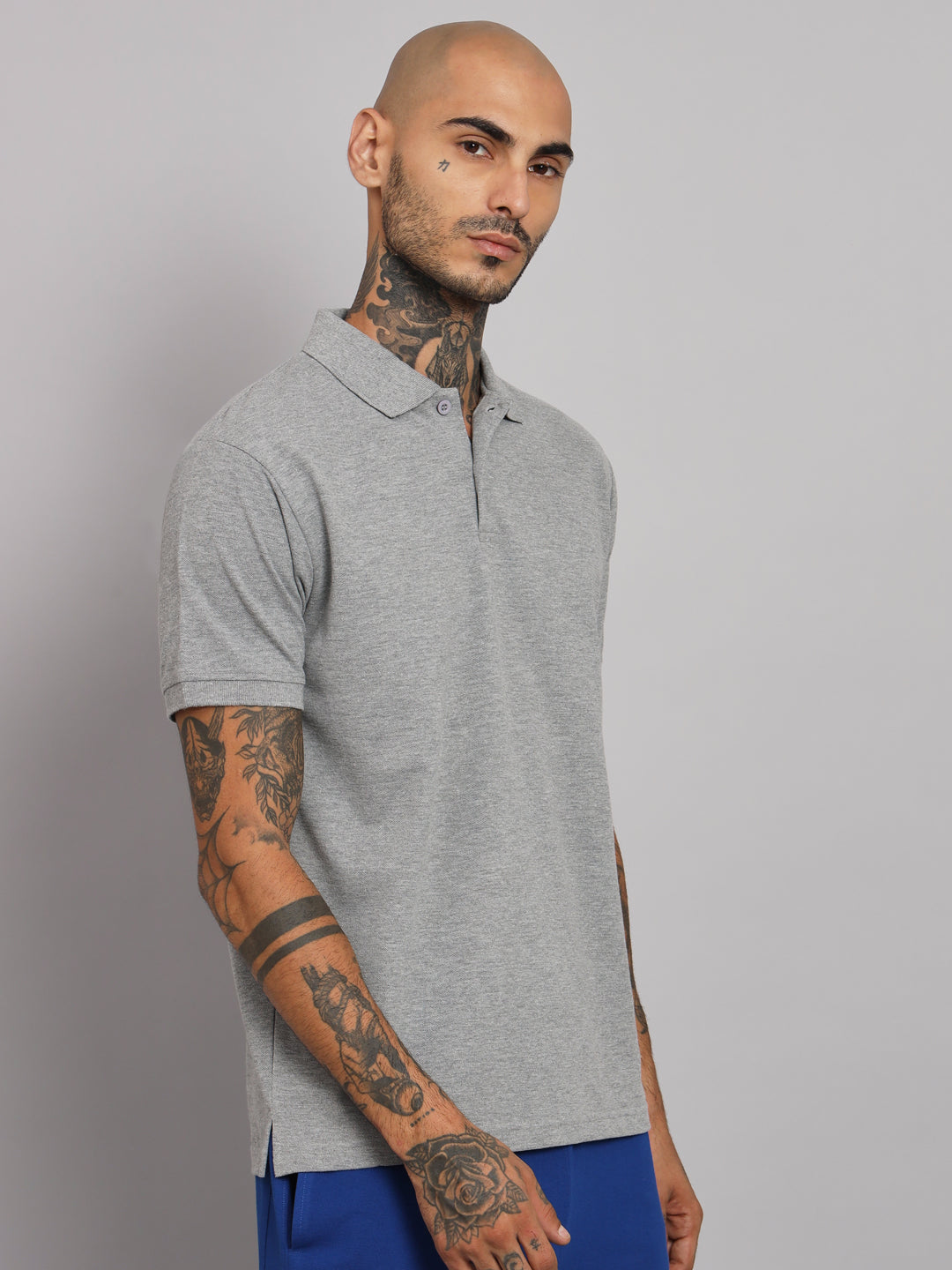 GRIFFEL Men's Grey Basic Solid Cotton Polo T-shirt - griffel