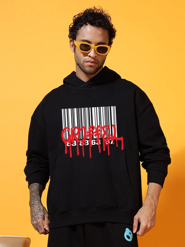 Barcode  black oversized Cotton Fleece Hoodie