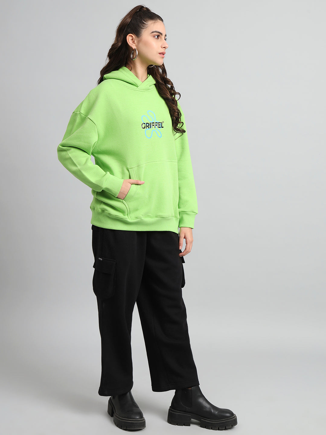 Griffel Women Oversized Fit No One Saves You Parrot 100% Cotton Fleece Hoodie and trackpant - griffel