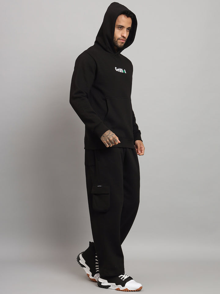 Griffel Men Oversized Fit HOW DO I FIND MINE Print 100% Cotton Black Fleece Hoodie and trackpant - griffel