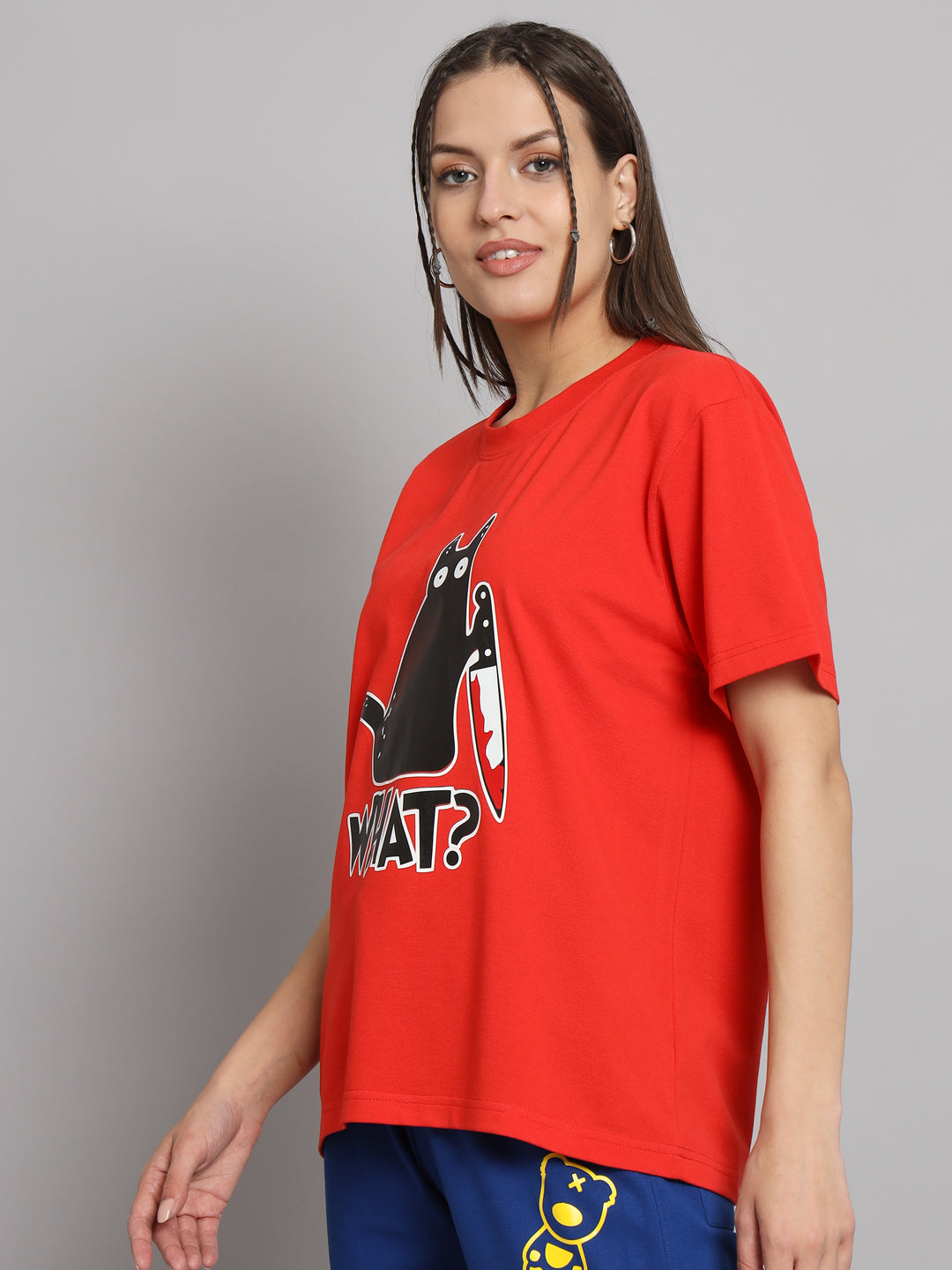 GRIFFEL Women CAT Printed Loose fit Red T-shirt - griffel