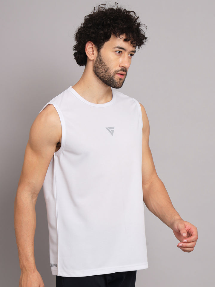 GRIFFEL Men Polyester White Active Wear Tee's - griffel