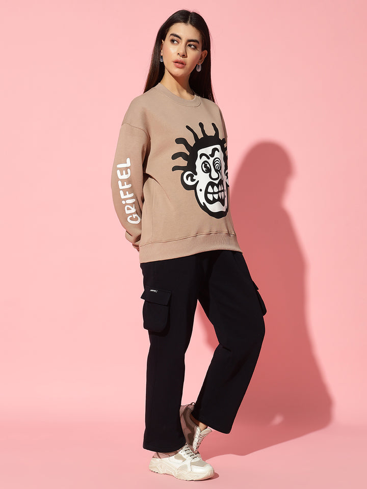 Wierd face beige Oversized Round Neck Tracksuit