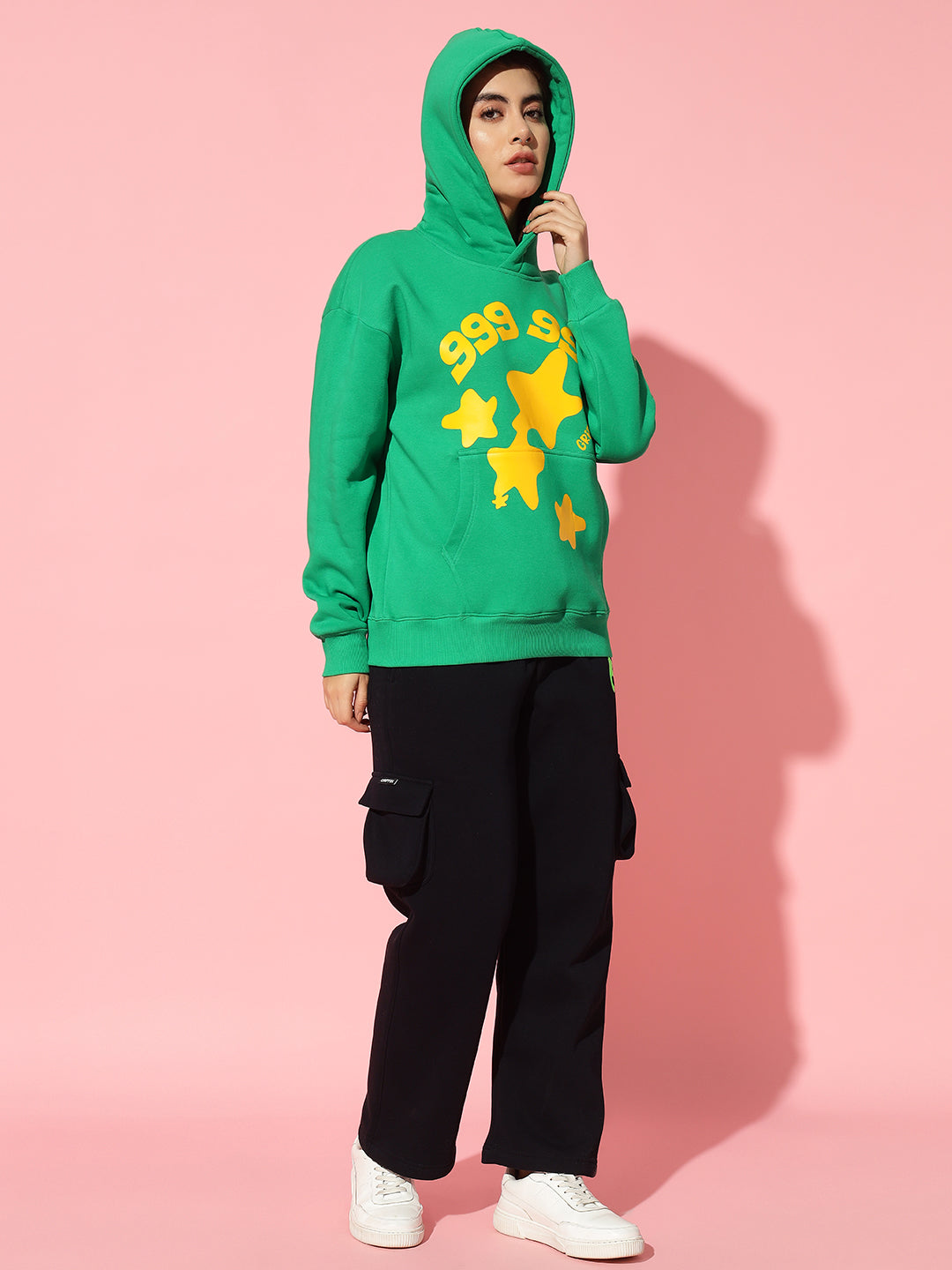 999 star front Green Oversized Hoodie Neck Tracksuit