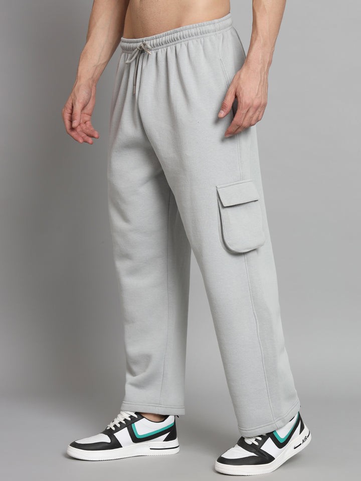 GRIFFEL Men Oversized Fit Fleece 5 Pocket Front Logo Steel Grey Trackpants