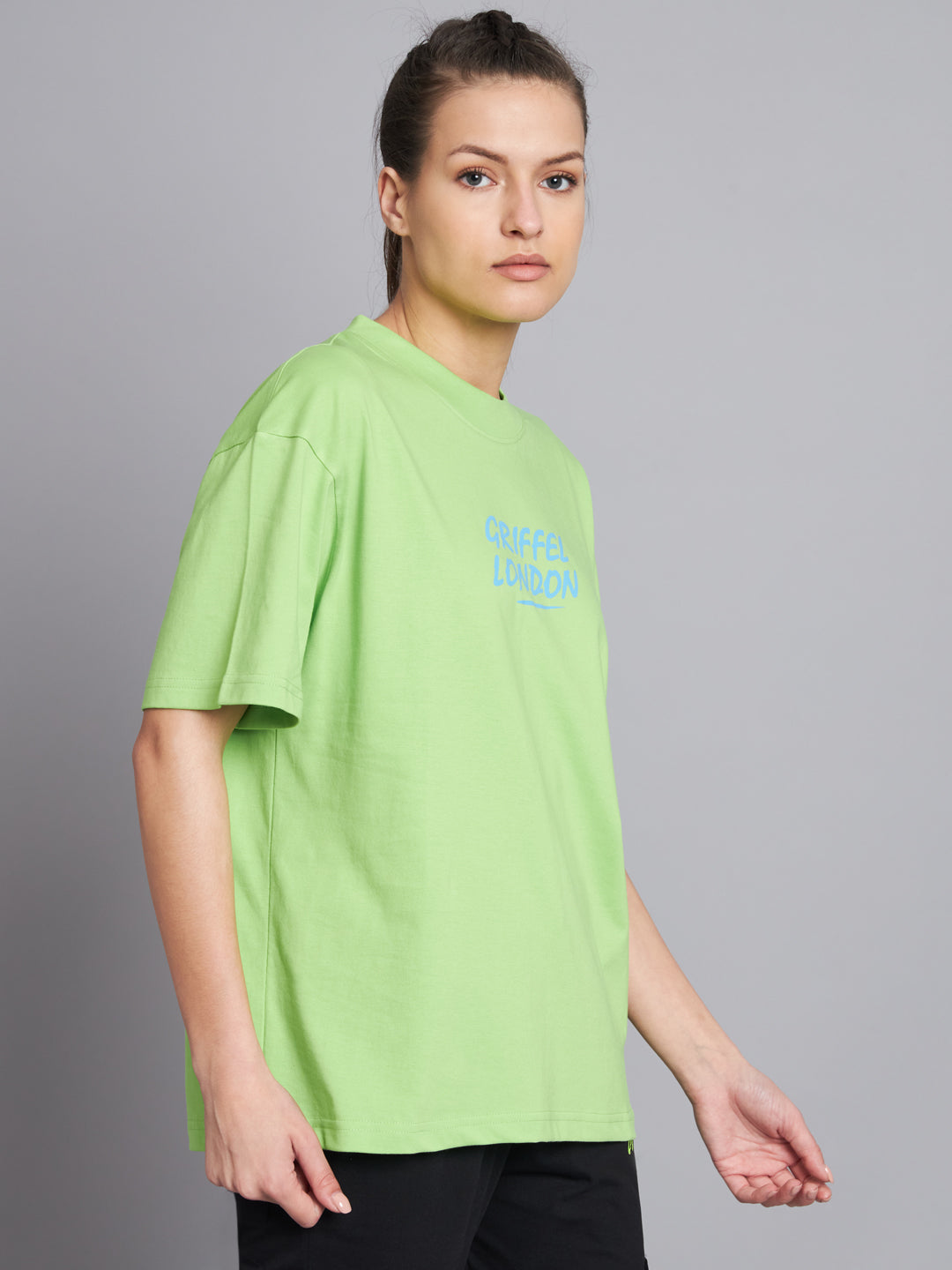 GRIFFEL Women NO TIME FOR ROMANCE Drop Shoulder Neon green T-shirt - griffel