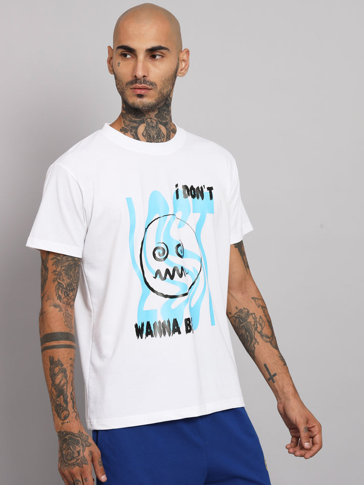 GRIFFEL Men I DON'T WANNA BE LOST Printed White Regular fit Cotton T-shirt - griffel