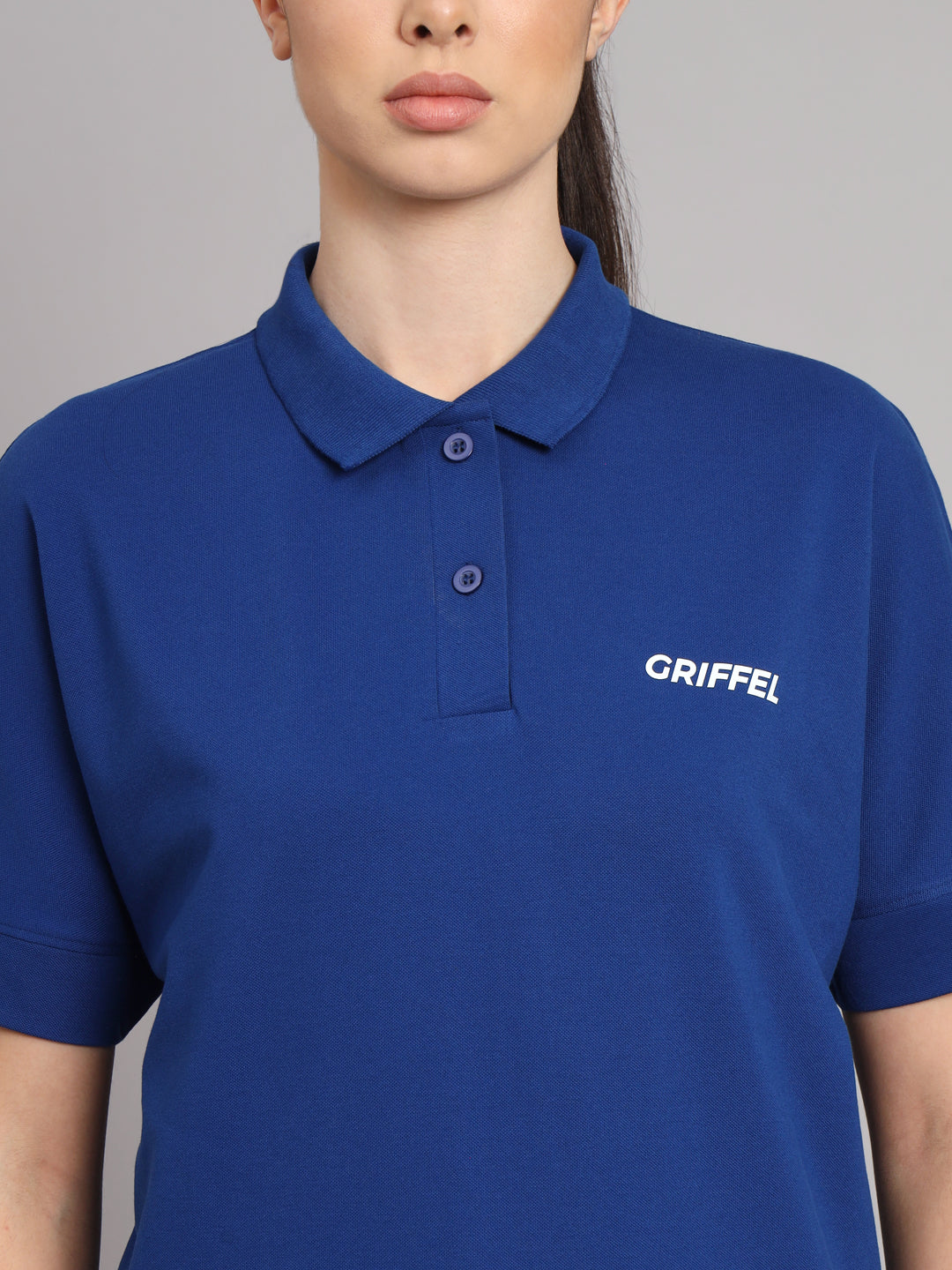 GRIFFEL Women Basic Solid Royal Polo T-shirt - griffel