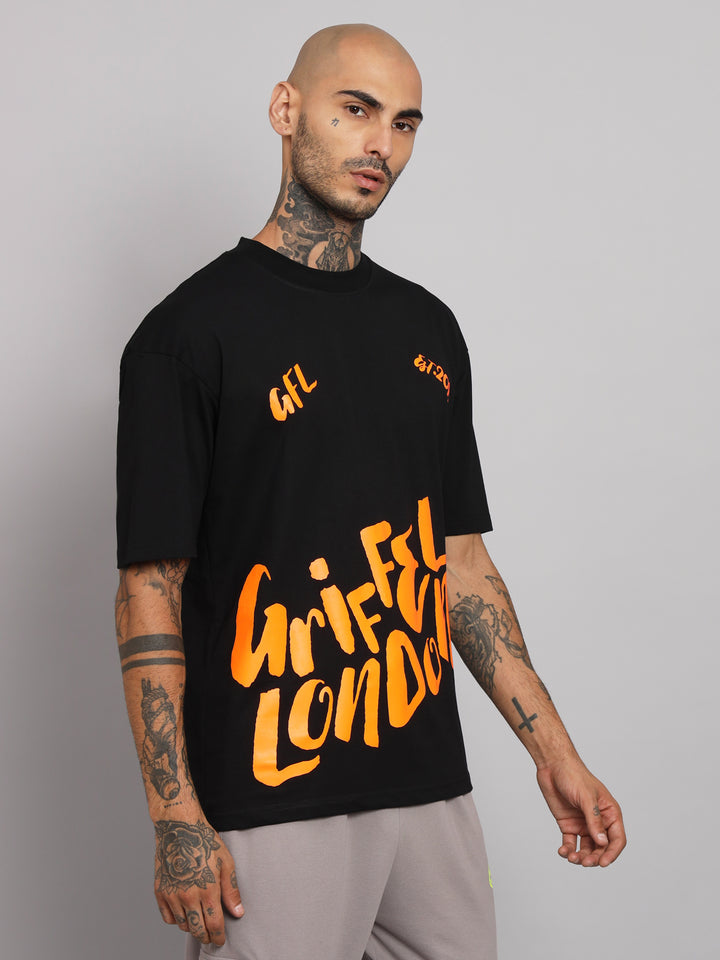 GRIFFEL Men Black Oversized Drop Shoulder T-shirt - griffel