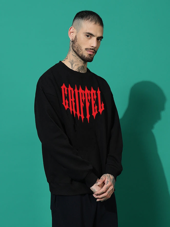 Flamecore Oversized black Cotton Fleece round neck Sweatshirt 🔥