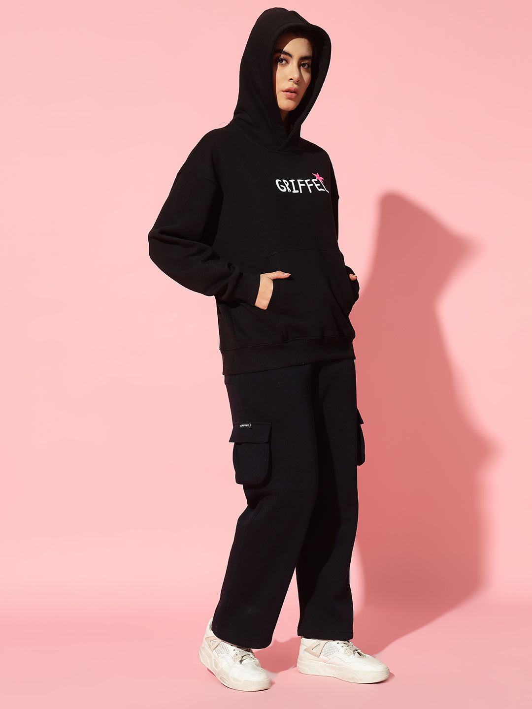 To the Moon Black Oversized Round Neck Tracksuit