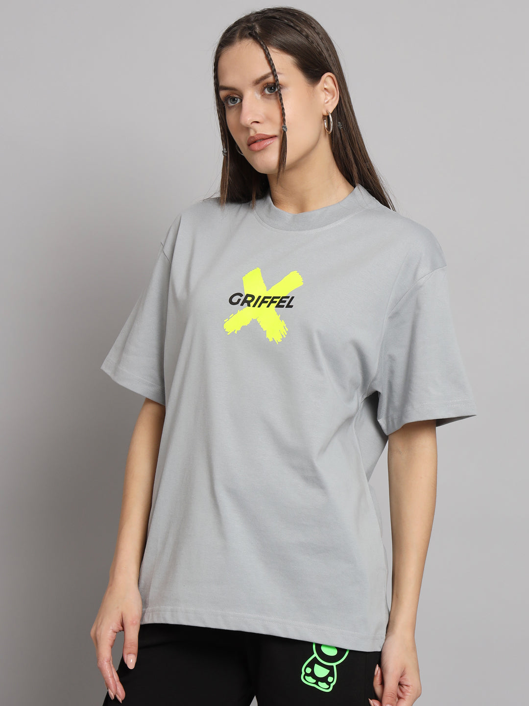 GRIFFEL Women Printed Loose fit Bunny Steel Grey T-shirt - griffel