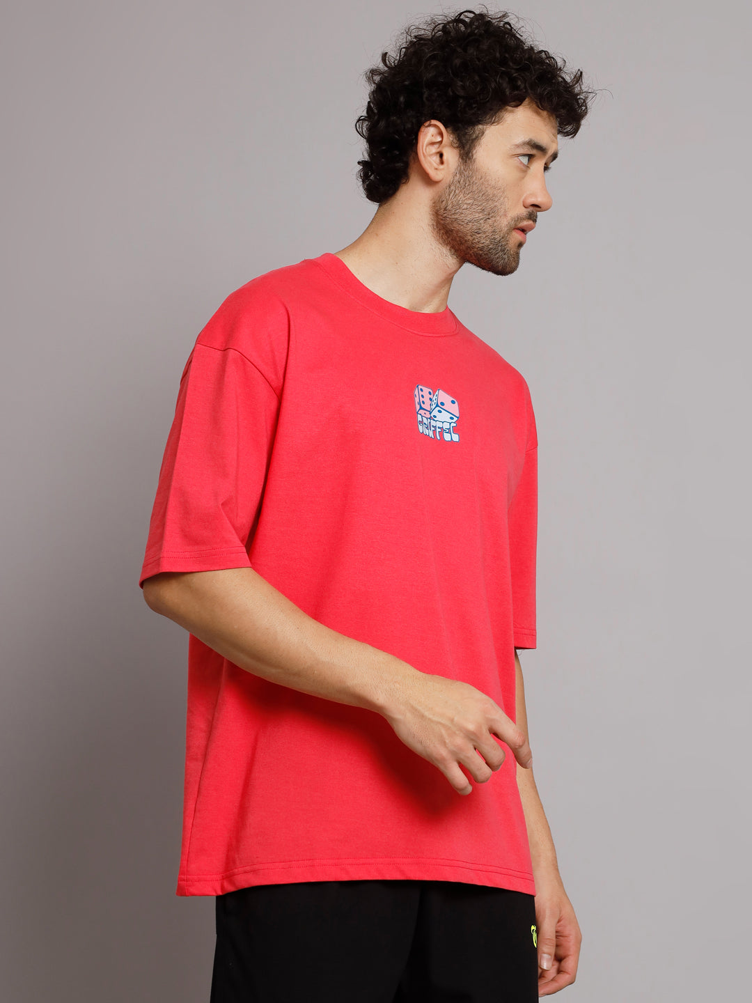 GRIFFEL Men DICE Neon Pink Oversized Drop Shoulder T-shirt - griffel