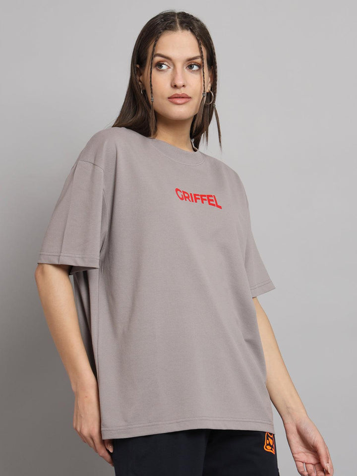 GRIFFEL Women REFLECTIVE SNAKE Printed Loose fit Steel Grey T-shirt - griffel