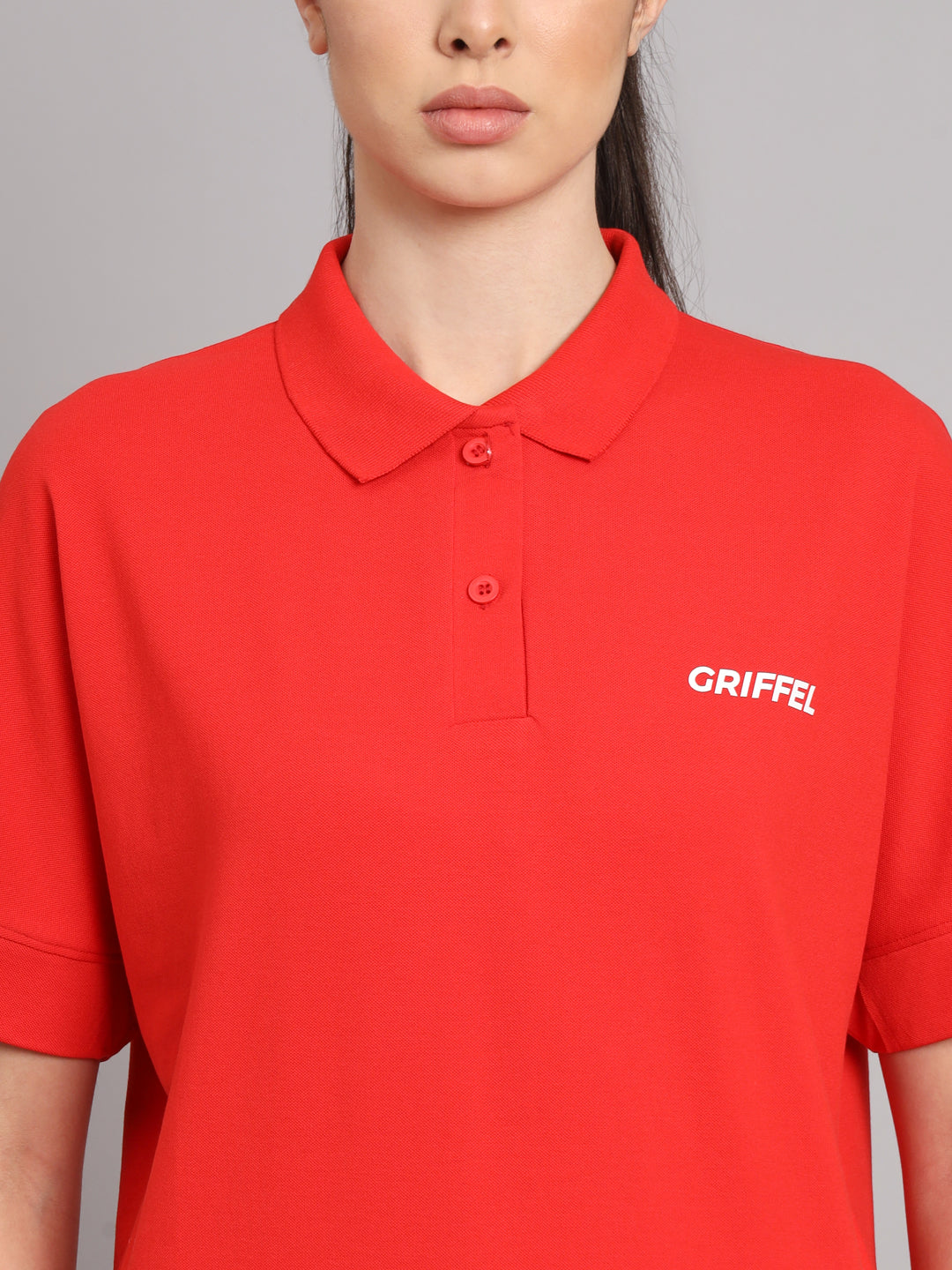 GRIFFEL Women Basic Solid Red Polo T-shirt - griffel