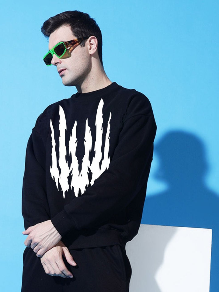 Wild energy Oversized Black Cotton Fleece round neck sweatshirt