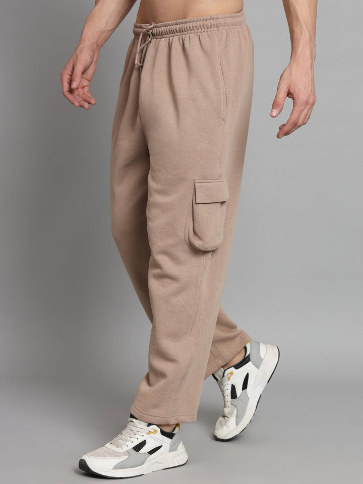 GRIFFEL Men Oversized Fit Fleece 5 Pocket Front Logo Camel Trackpants - griffel