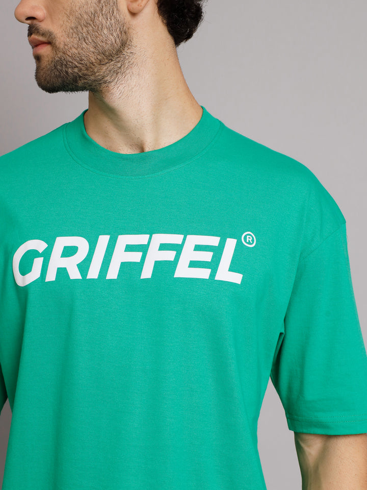 GRIFFEL Men Signature Logo Neon Green Oversized Drop Shoulder T-shirt - griffel