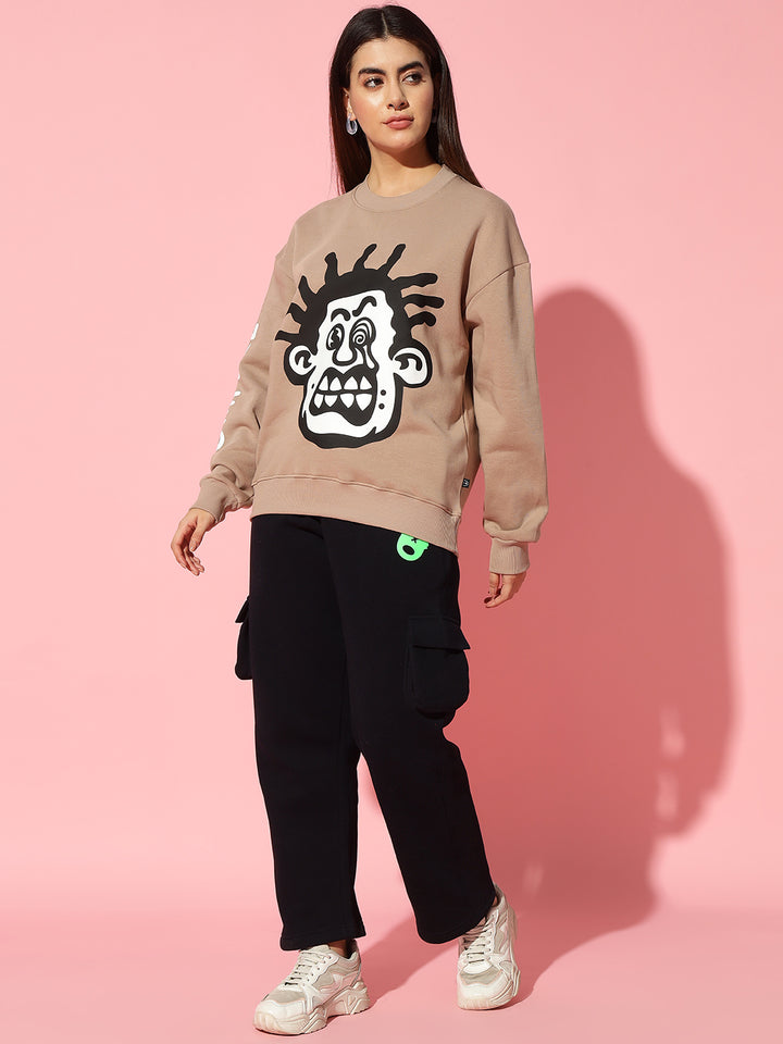 Wierd face beige Oversized Round Neck Tracksuit