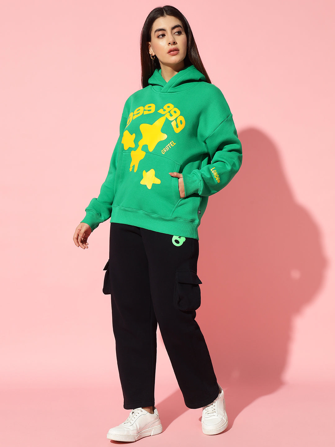 999 star front Green Oversized Hoodie Neck Tracksuit