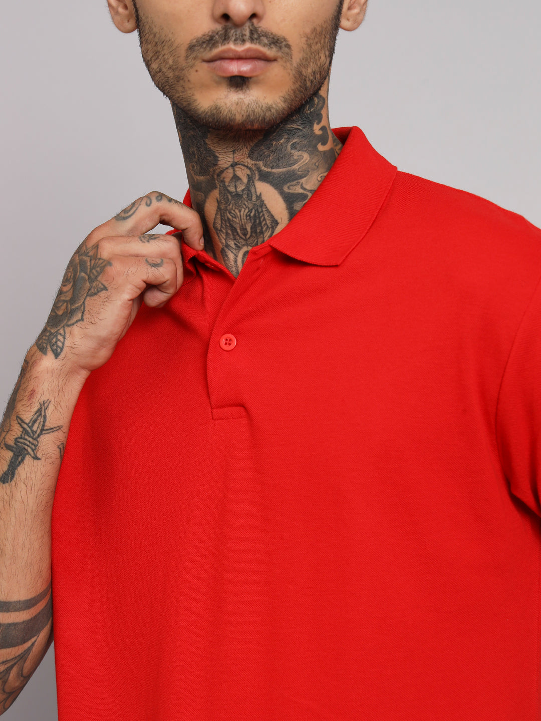 GRIFFEL Men's Red Basic Solid Cotton Polo T-shirt - griffel