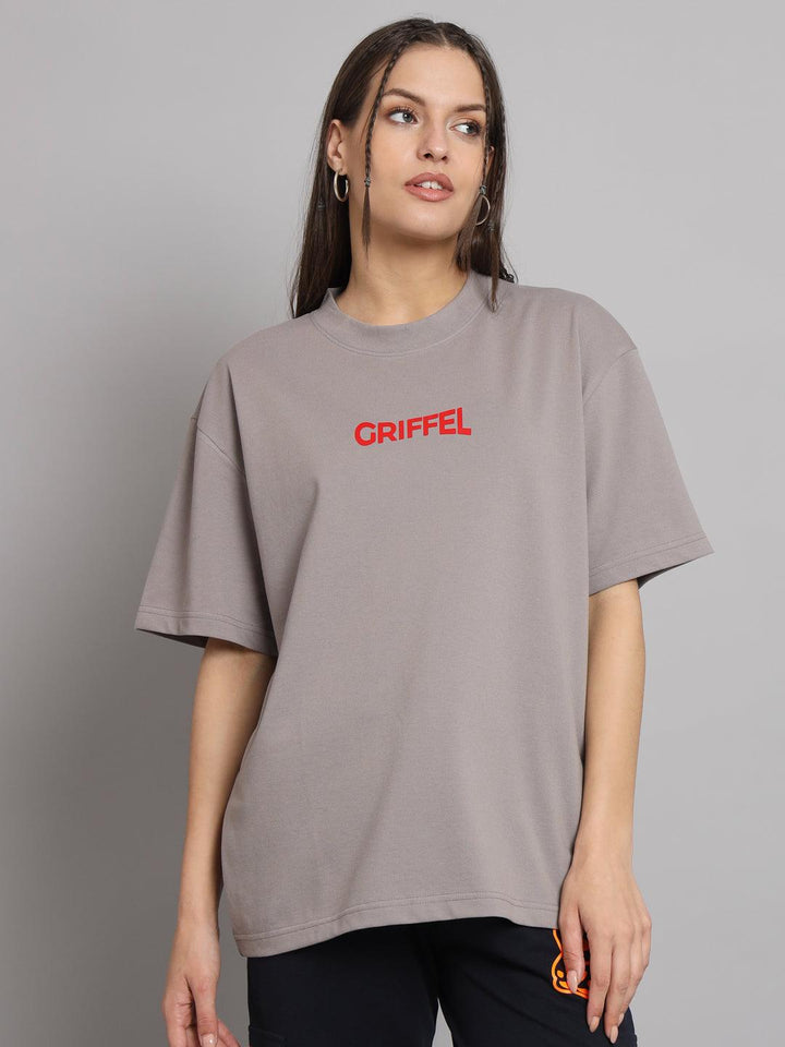 GRIFFEL Women REFLECTIVE SNAKE Printed Loose fit Steel Grey T-shirt - griffel