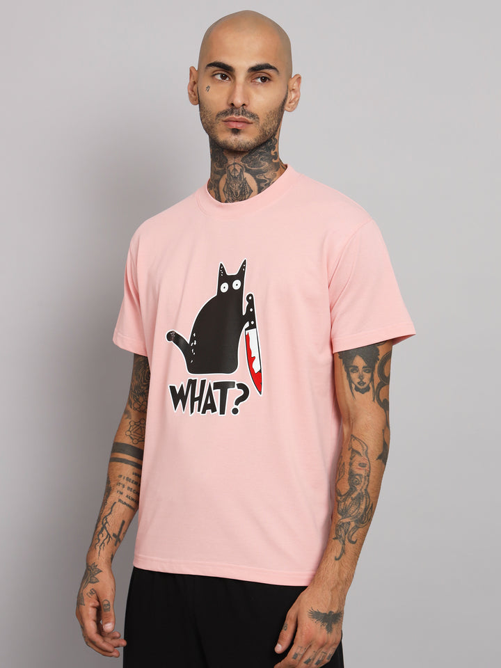 GRIFFEL Men WHAT CAT Printed White Regular fit Cotton T-shirt