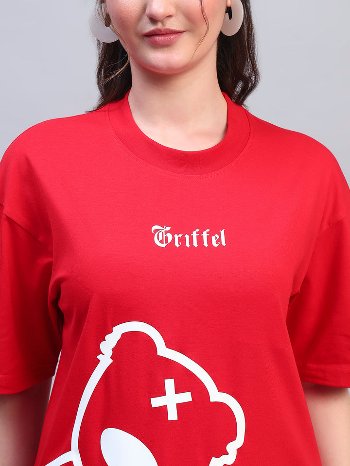 Red Love Side Teddy Oversized T-shirt Combo 🧸