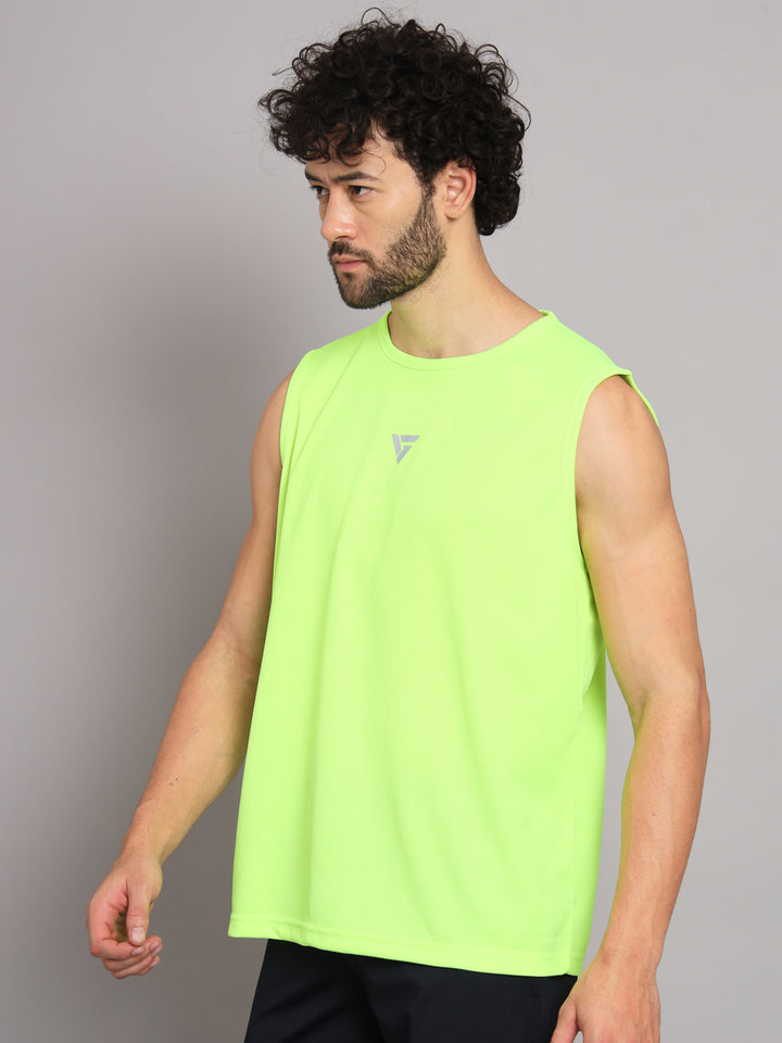 GRIFFEL Men Polyester Neon Green Active Wear Tee's - griffel