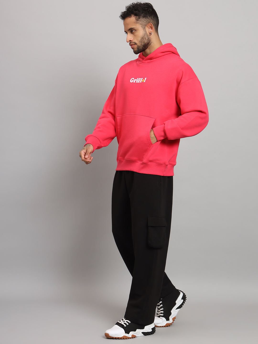 Griffel Men Oversized Fit HOW DO I FIND MINE Print 100% Cotton Black Fleece Hoodie and trackpant - griffel