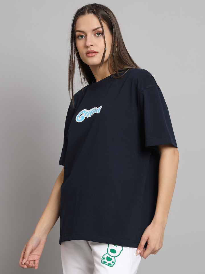 GRIFFEL Women I SAY MORE Printed Loose fit Navy T-shirt - griffel