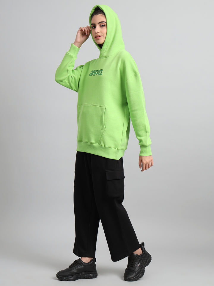 Griffel Women Oversized Fit Cactus Print Front Logo 100% Cotton Parrot Fleece Hoodie and trackpant - griffel