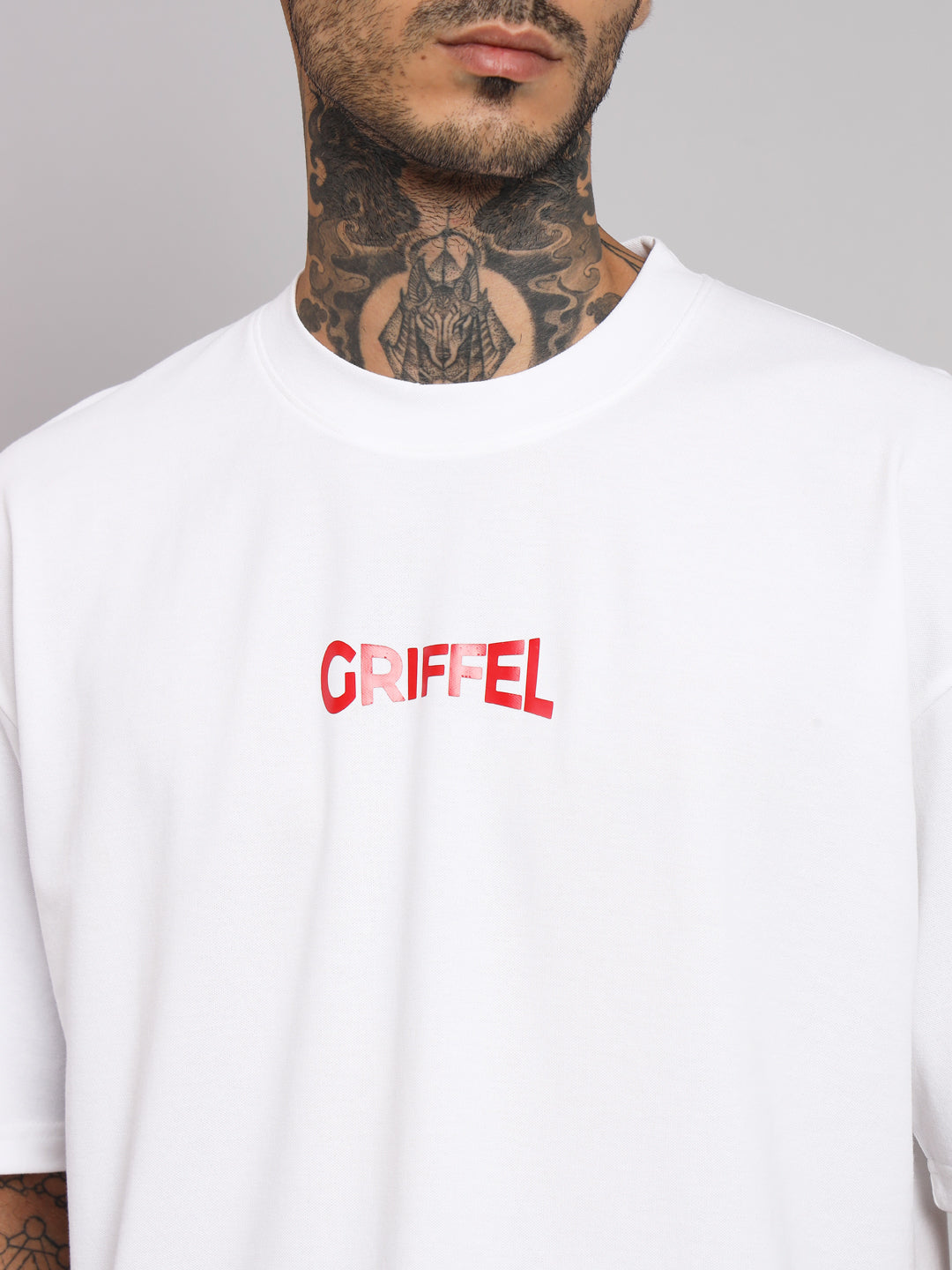 GRIFFEL Men REFLECTIVE SNAKE Printed White Loosefit Cotton T-shirt - griffel