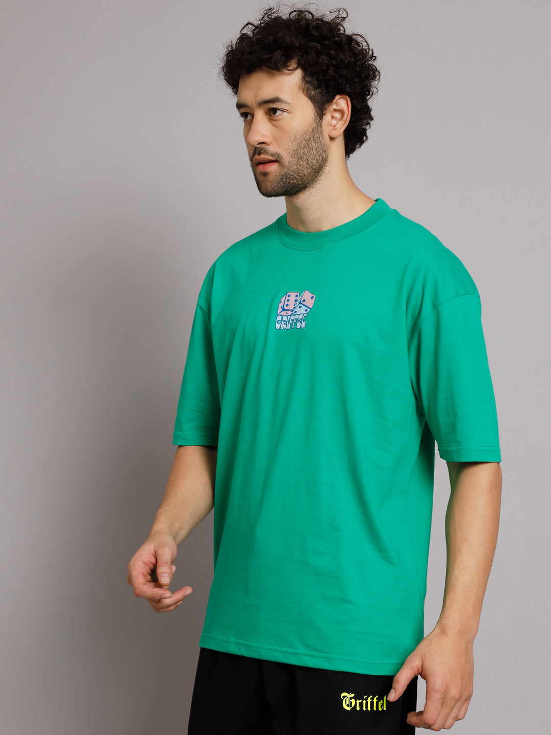 GRIFFEL Men DICE Neon Green Oversized Drop Shoulder T-shirt - griffel