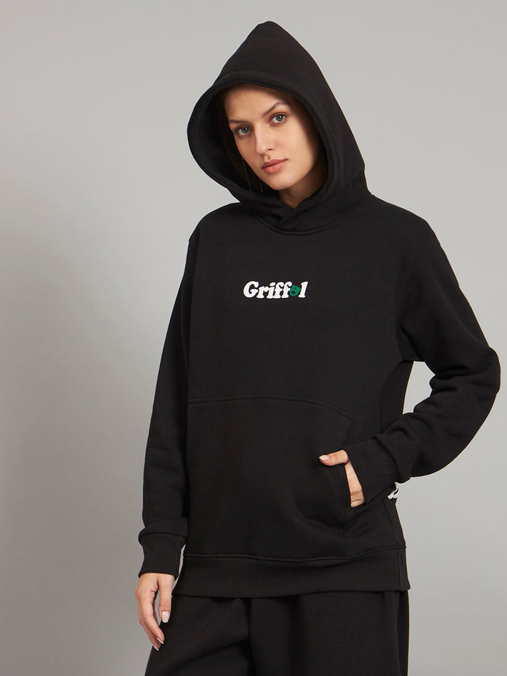 Griffel Women How do I find mine? Oversized Fleece Hoodie Black Sweatshirt - griffel