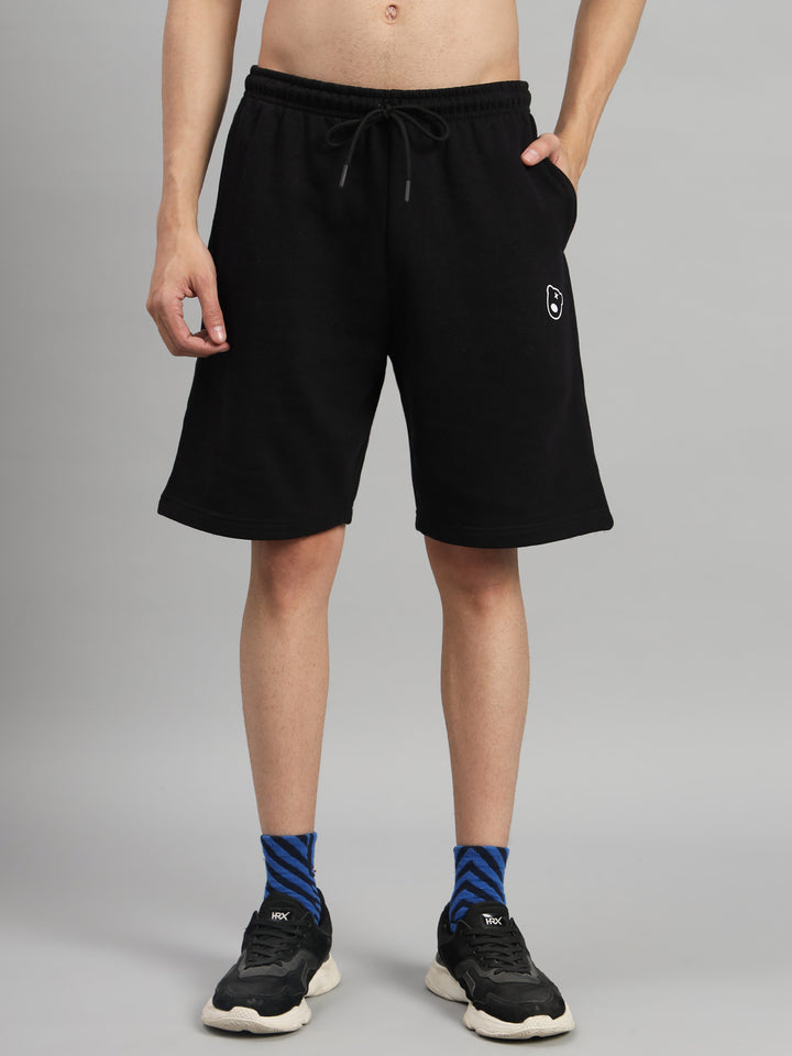 Griffel Men Oversized Black Printed 100% Cotton Fleece Round Neck and Shorts - griffel