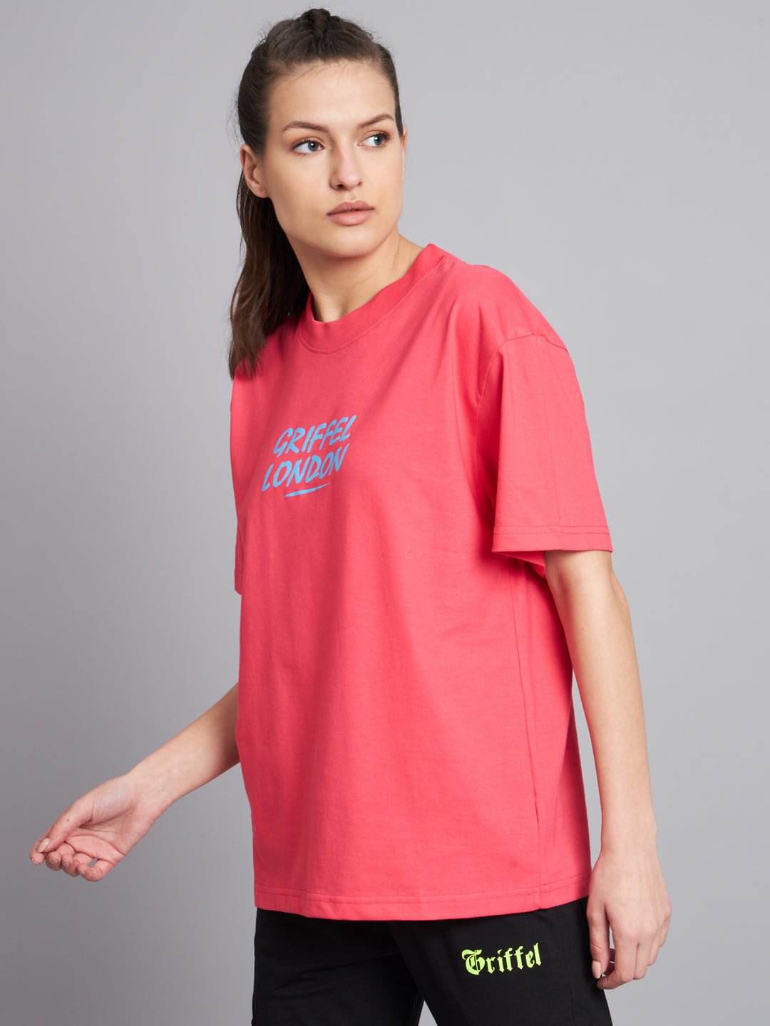 GRIFFEL Women's NO TIME FOR ROMANCE oversized Drop Shoulder Neon Pink T-shirt - griffel