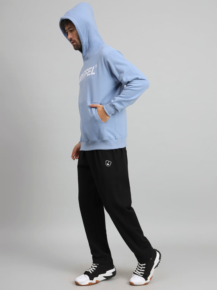 Griffel Men's Regular Fit Front Logo Fleece Basic Hoodie Neck and Joggers Full set Sky Blue Tracksuit
