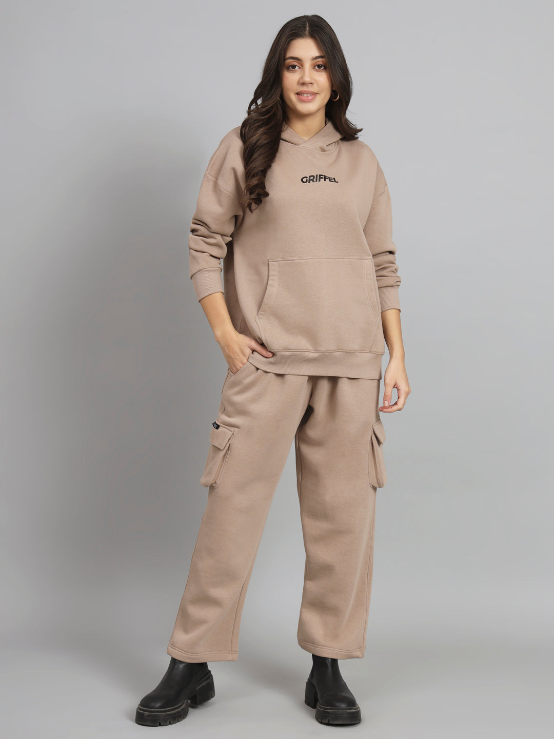 Griffel Women’s Basic Solid Oversized Fit 5 Pocket Camel Trackpant - griffel