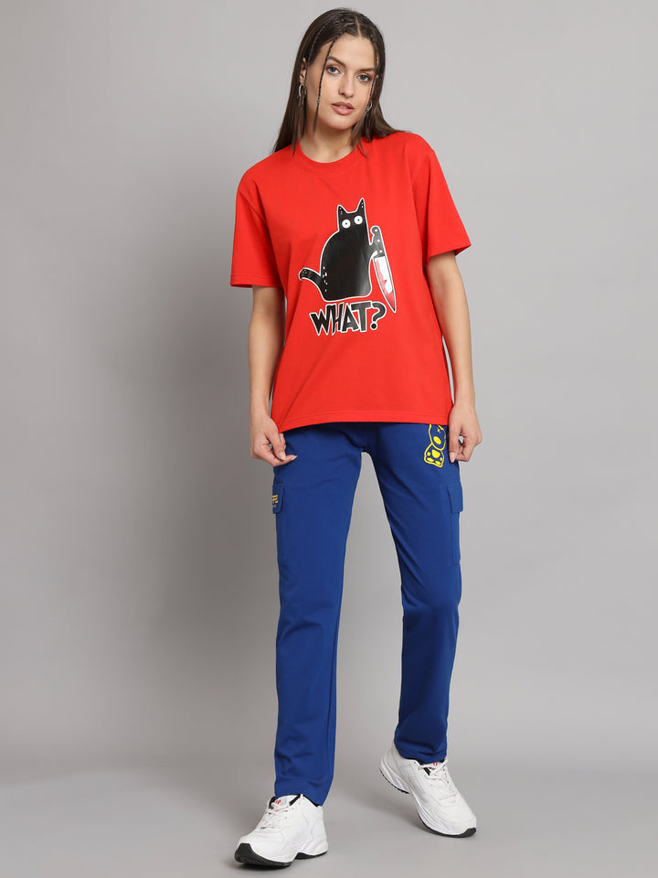 GRIFFEL Women CAT Printed Loose fit Red T-shirt - griffel