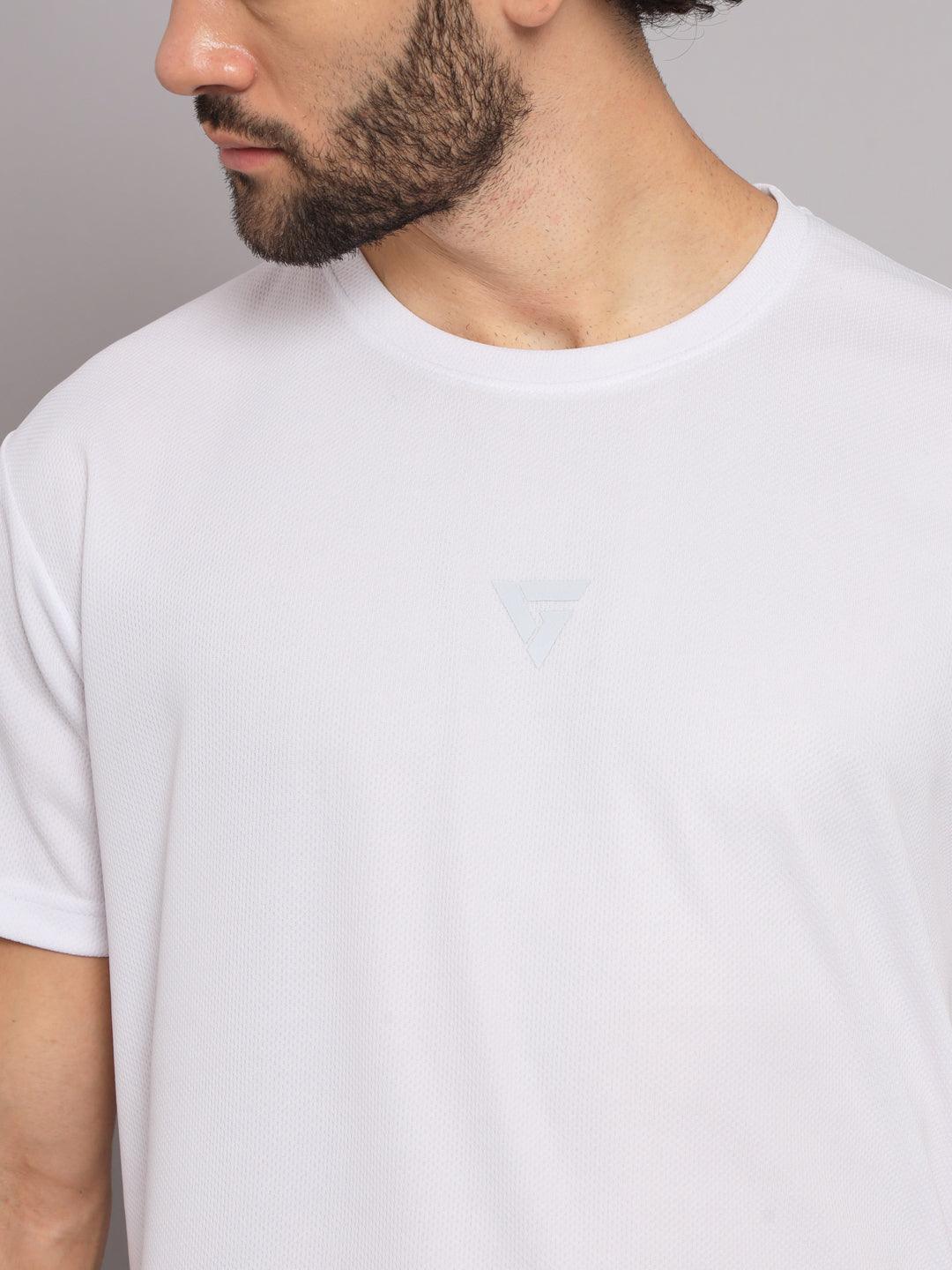 GRIFFEL Men Polyester White Active Wear Half Sleeve Grey Tee's - griffel